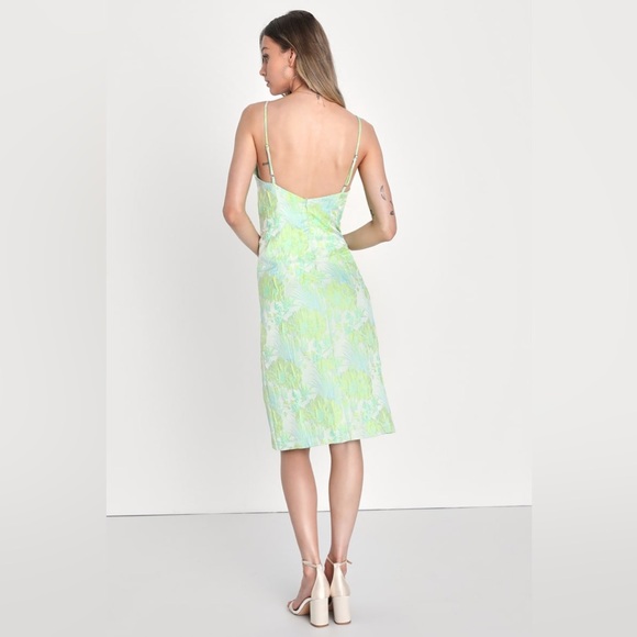 Lulus Rivetingly Radiant Green Floral Jacquard Sleeveless Midi Dress size xs - Picture 4 of 12